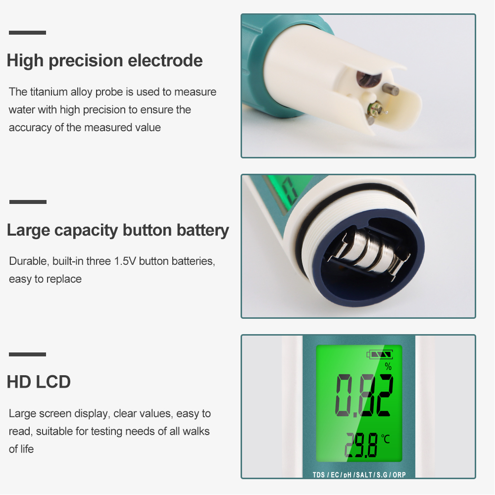 7 in 1 PH TDS EC ORP Salinity  - đánh giá và giá Marine Aquarium Water Analyzer